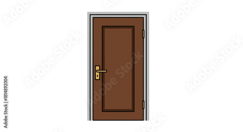 Framed, brown door with handle