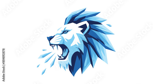 Geometric, blue lion head roaring