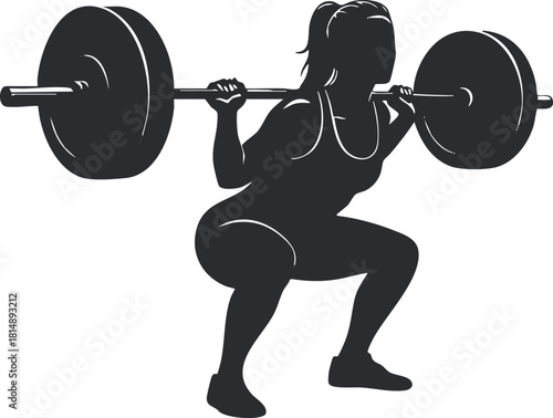 Silhouette vector illustration of a woman performing a squat with a barbell for fitness and strength training concepts