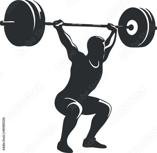Silhouette vector illustration of a weightlifter performing a barbell lift, ideal for fitness and sports branding