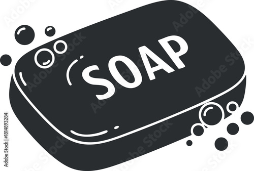 Modern flat design of a soap bar with bubbles for hygiene and cleaning concept in branding and design projects