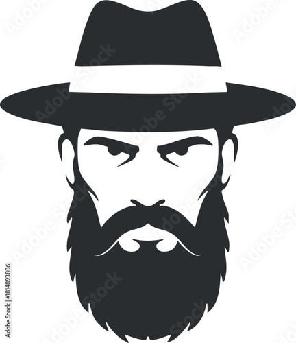 Stylish silhouette vector illustration of a bearded man wearing a hat, ideal for branding and design projects