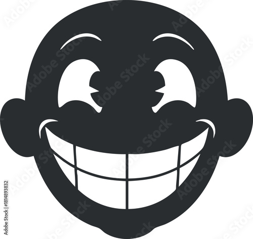 Playful black and white vector illustration of a cheerful smiling face, ideal for fun graphics and design projects