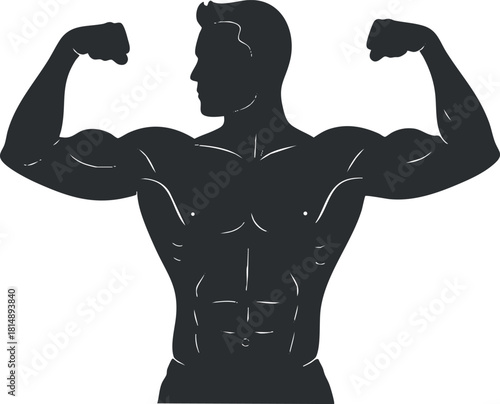 Stylized silhouette vector illustration of a muscular man flexing his biceps, ideal for fitness and health concepts