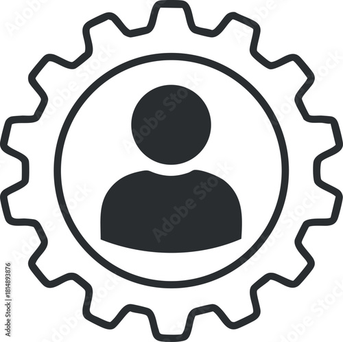 Modern flat design vector icon representing user settings within a gear, ideal for technology and application interfaces