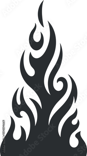 Stylized black flame vector illustration for use in branding, logo design, or graphic projects.