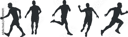 Vector silhouette illustrations of athletes in various running poses, ideal for sports and fitness design projects