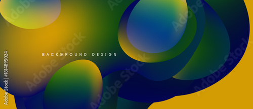Abstract fluid shapes blend, creating vibrant gradients. Yellow, green, blue hues dominate design. Modern, dynamic composition.