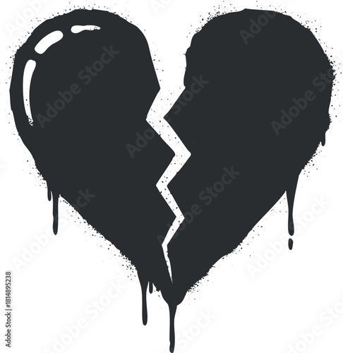 Grunge vector illustration of a broken heart symbol with dripping effect, ideal for emotional and relationship-themed designs.