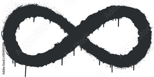 Bold black vector illustration of an infinity symbol with a paint splash effect, ideal for artistic and creative projects