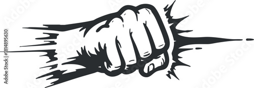 Stylized black and white vector illustration of a clenched fist representing strength and determination in design projects