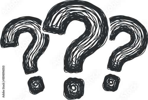 Hand-drawn vector illustration of question marks in a quirky style, ideal for educational and design projects.