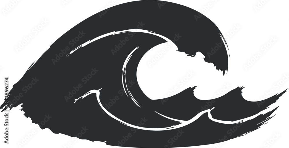Obraz premium Stylized black wave vector illustration for beach and ocean-themed design projects