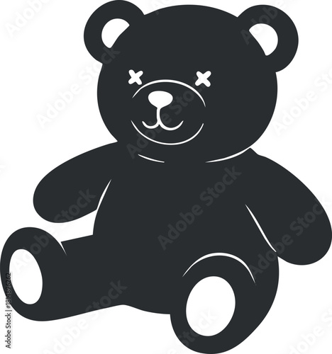 Cute black vector illustration of a teddy bear, perfect for children's products, toys, and playful designs