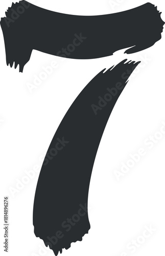 Stylized black brush stroke vector illustration of the number seven for creative design projects and branding.