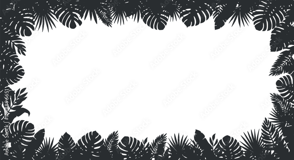 Fototapeta premium Tropical foliage silhouette vector illustration forming a decorative border for design projects and nature-themed artwork