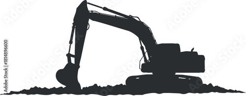 Silhouette vector illustration of an excavator on a construction site, ideal for industrial and engineering design projects