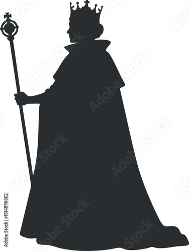 Silhouette vector illustration of a king in a regal pose, ideal for royal-themed designs and graphics.