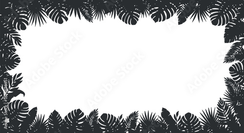 Tropical foliage silhouette vector illustration forming a decorative border for design projects and nature-themed artwork