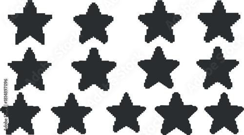Pixelated star vector icon set for rating and review systems, suitable for graphic design and branding projects