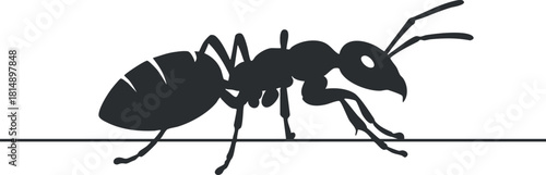Minimalist black silhouette vector illustration of an ant for educational and design projects