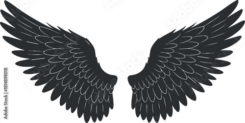 Stylized black vector illustration of angel wings, perfect for logo design, branding, and creative projects