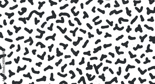 Abstract black and white vector pattern featuring playful shapes and lines, ideal for modern design projects and textiles