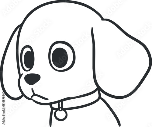 Cute cartoon vector illustration of a puppy's head in a minimalist line art style suitable for pet-related designs