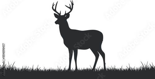 Elegant silhouette vector illustration of a deer standing in grass, perfect for nature-themed design projects.