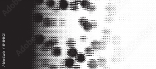Triangle linear halftone pattern background with noise dither. Abstract geometric backdrop with trendy mosaic effect. Dynamic fade.