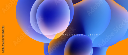 Abstract fluid shapes overlap, creating vibrant blue, orange gradients. Modern design element for backgrounds, presentations. Smooth transitions visible.