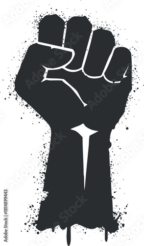 Bold black silhouette vector illustration of a raised fist symbolizing unity and strength for activism and social movements
