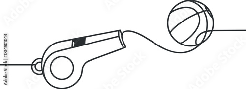 Minimalist outline vector illustration of a whistle and ball symbol for sports and coaching concepts