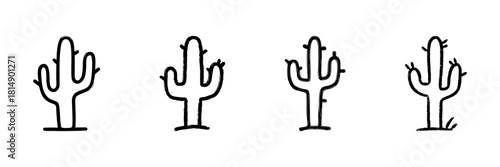 Cactus Line Icon Set In Doodle Style. Desert Plant, Succulent, And Nature Symbol Outline Sketch Collection. Hand Drawn Isolated Vector Illustration