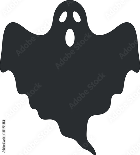Simple black silhouette vector illustration of a ghost character for Halloween and spooky designs