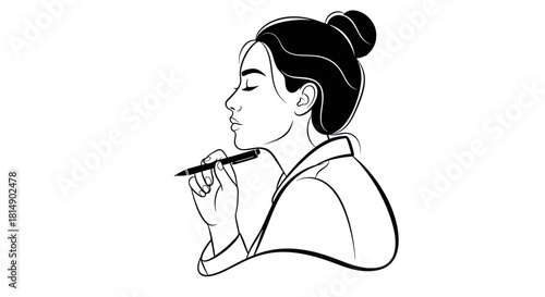 Woman applying makeup with a brush focused and concentrated on the process.