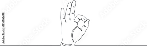Minimalist line art vector illustration of a hand gesture showing the okay sign, ideal for communication and design projects