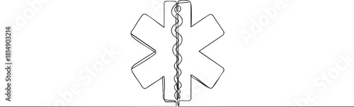 Outline vector illustration of a medical emergency symbol featuring a star of life design for healthcare and safety applications