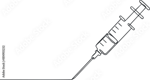 Minimalist outline vector illustration of a syringe, ideal for healthcare and medical design projects.