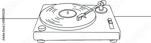 Minimalist line art illustration of a turntable and vinyl record, perfect for music-themed design projects.