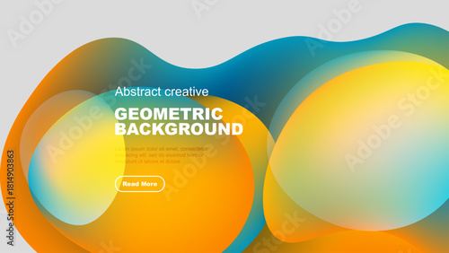 Fluid shapes overlap, creating vibrant color gradients. Text promotes further exploration. Modern design, suitable for digital projects.