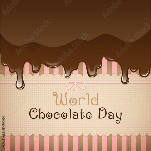 World Chocolate Day poster with chocolate spreading across the wrapper, beautiful, cute and appetizing design