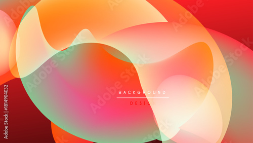 Abstract fluid shapes overlap, creating vibrant color gradients. Warm reds, oranges blend with cool greens, yellows on black backdrop.