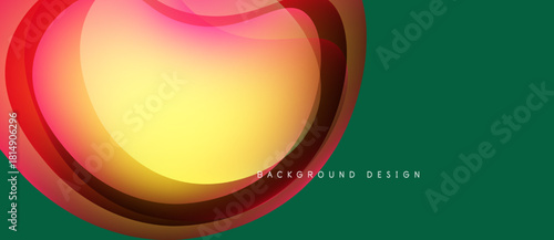 Abstract design features vibrant curves, gradients. Yellow center transitions to red, set against teal background. Modern, smooth aesthetic.