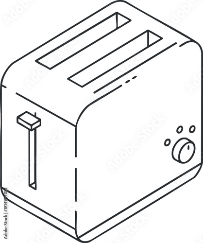 Outline vector illustration of a modern toaster with two slots, ideal for kitchen design and appliance branding projects
