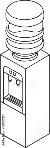 Outline vector illustration of a water cooler dispenser for modern office or home environments