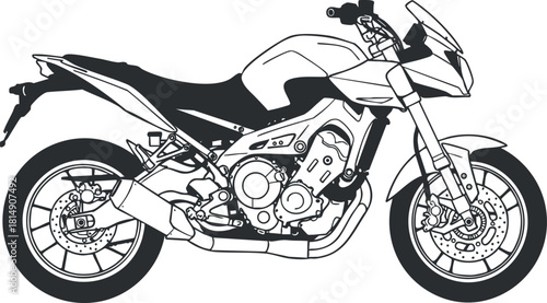 Outline vector illustration of a modern motorcycle design suitable for branding and automotive projects