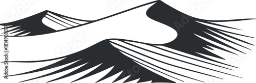 Stylized black and white vector illustration of abstract mountain peaks, ideal for nature-themed designs and outdoor projects