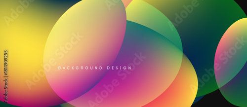 Abstract colorful circles overlap, creating vibrant gradients. Design features yellow, pink, purple, green hues. Modern background element.