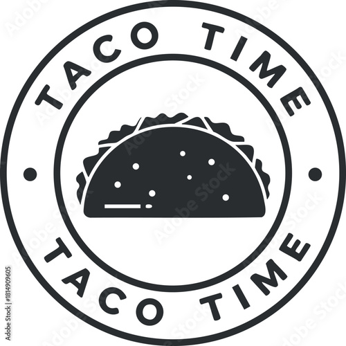 Retro circular logo design featuring a taco illustration and the text 'Taco Time' for restaurant branding and food-related projects